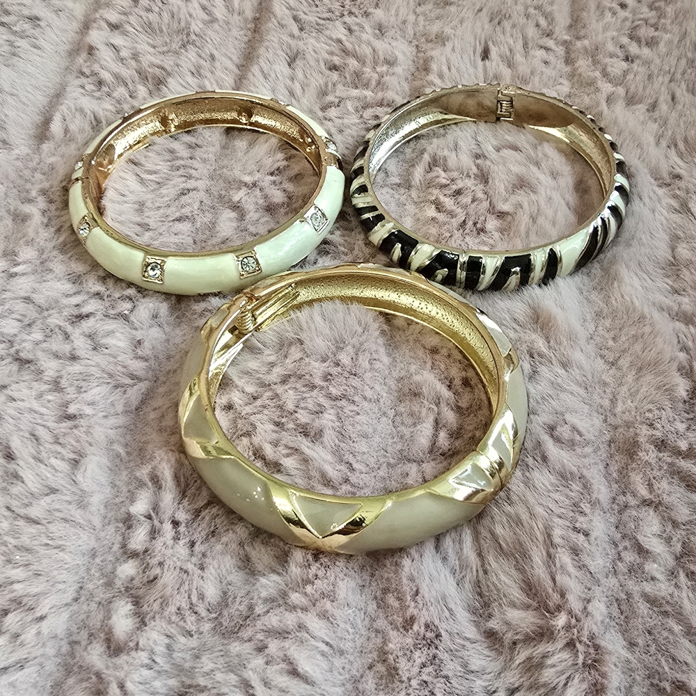 Gold and Cream Resin Bangle Bracelet - Women Jewelry